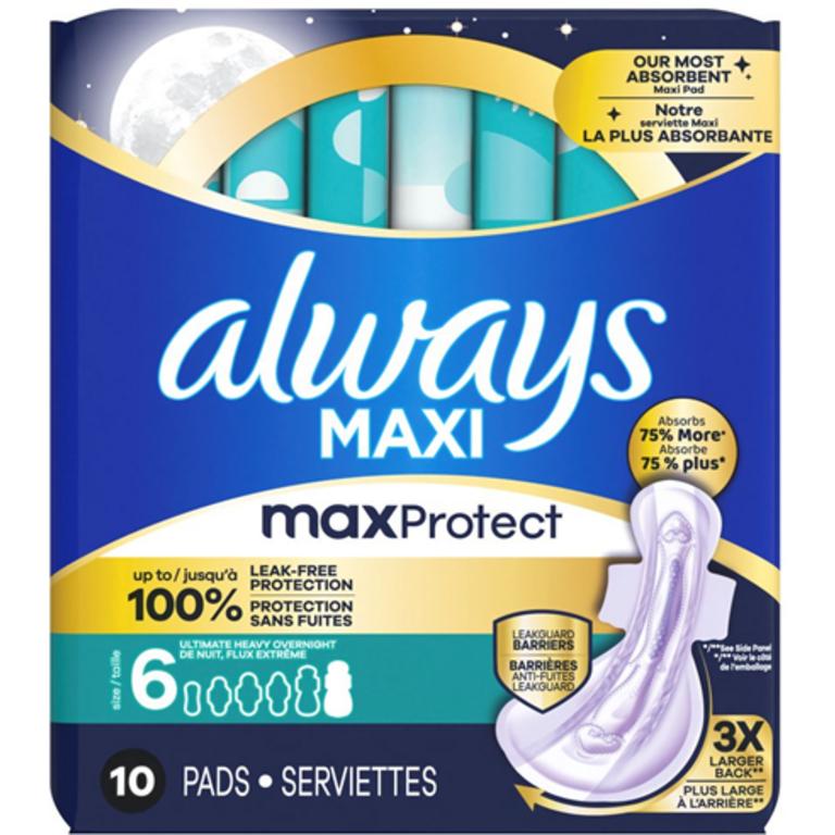 On ONE Always Maxi Size 6 Overnight Pads 10 Count (excludes trial/travel size)