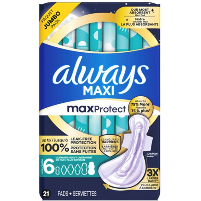 On ONE Always Maxi Size 6 Overnight Pads 21 Count (excludes trial/travel size)