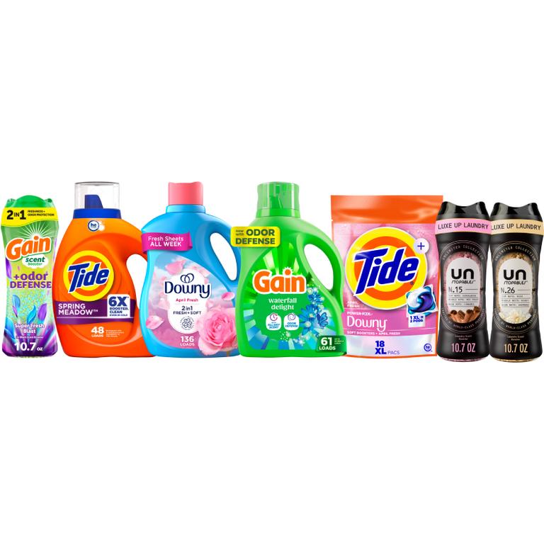 ONE Gain® Liquid Laundry Detergent 61 Load/81-88 oz., Flings!™ 31 ct., Liquid Fabric Softener 136 Load/100 oz., Fireworks™ 10.7-12.2 oz., Sheets 240 ct., Rinse 36.7 oz., or Tide® Liquid Laundry Detergent 39-48 Load/55-63 oz., Pods™ 31 ct., Power Pods™ 18 ct., or Downy® Liquid Fabric Softener 136 Load/100 oz, Ultra Soft Liquid Fabric Softener 83 Load/56 oz., Beads 10.7-13 oz., Rinse 36.7 oz., or Bounce® Sheets 240 ct., Mega Sheets 130 ct. Assorted/