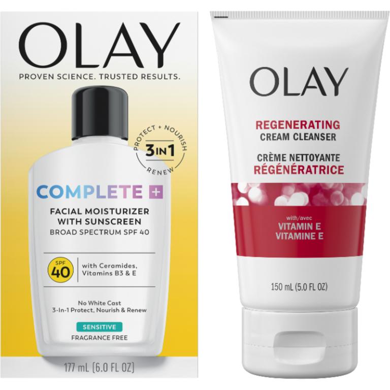 TWO Olay Facial Cleansers 5oz, Cleansing Melts 12ct, Complete Sensitive 4oz or Age Defying Classic Lotion 4oz (excludes Total Effects).