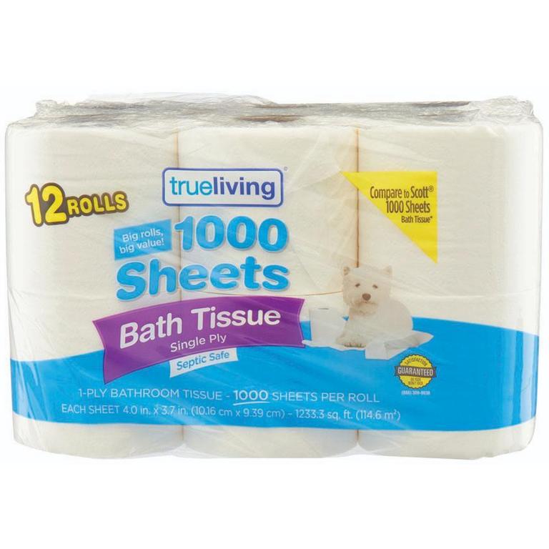 Save $0.50 on True Living Bath Tissue 1000 Sheets 12 Rolls or Soft 24 Family Rolls/