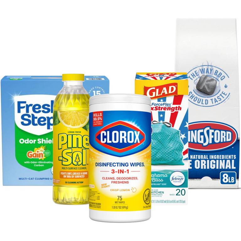 when you spend $15.00 on Glad®, Clorox®, Pine Sol®, Tilex®, Liquid Plumr®, 409®, Scentiva®, Fresh Step®, Scoop Away®, or Kingsford® products (8lb and below, Reg. $2.95-$13.00)/