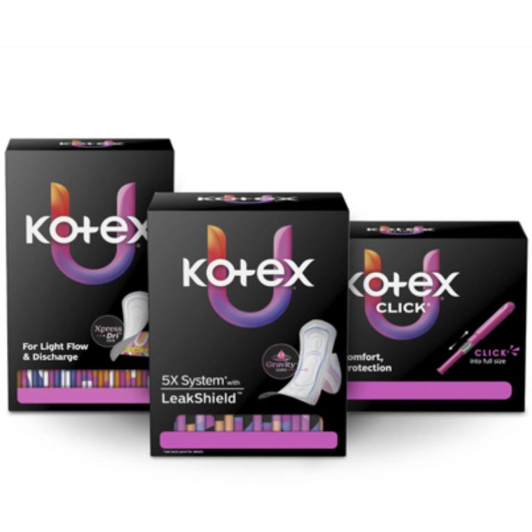 on any ONE (1) package of Kotex® Pads or Liners or U by Kotex® Tampons (Not valid on Liv by Kotex® products, Kotex Liners 16ct or trial/travel packs.)