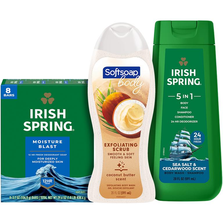 On any THREE (3) Irish Spring or Softsoap Body Washes (20oz or larger), Speed Stick Deodorants/Antiperspirants (2pk ONLY), Softsoap Liquid Hand Soap Refills (50oz ONLY) or Irish Spring Bar Soap Multipacks (8ct ONLY)