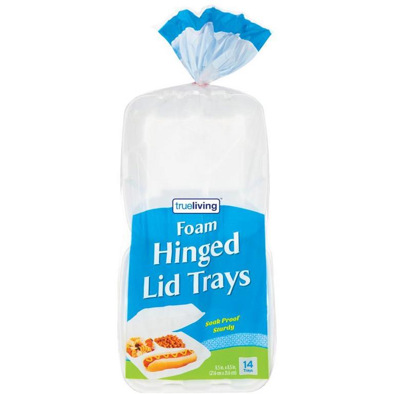 Save $0.50 on True Living Hinged Trays 14ct, Foam Compartment Trays 20ct, or Foan Plates 10in/40ct or 8.875in/85ct or Smart & Simple Foam Plates 9in/75ct