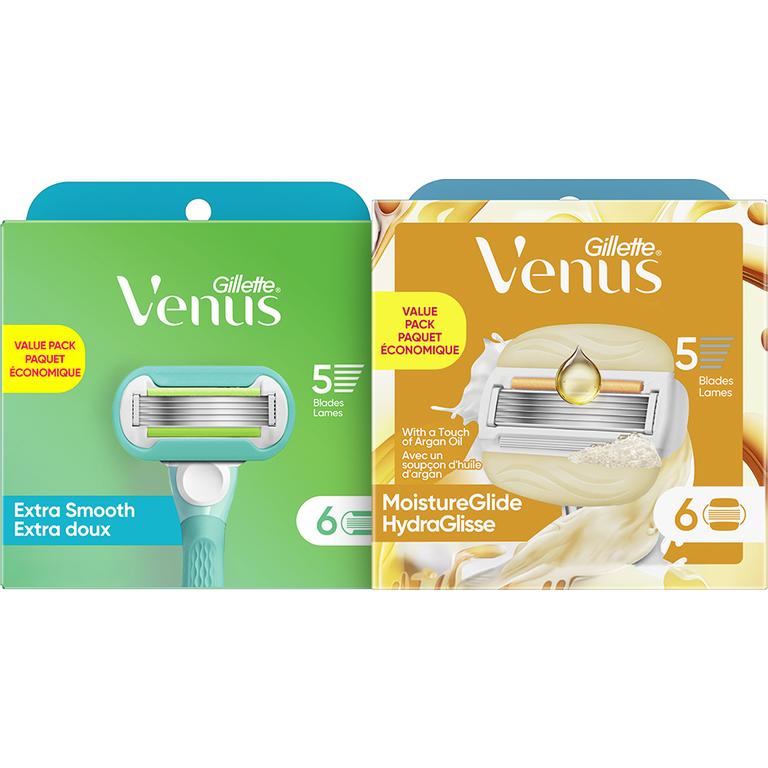 ONE Venus Cartridge refill pack 4ct and up, and Sensitive Glide Aloe Bloom 3ct and up (excludes 1-3ct cart refills, Smooth 4ct, Venus Pubic products, Disposables, Gillette products, and trial/travel size).