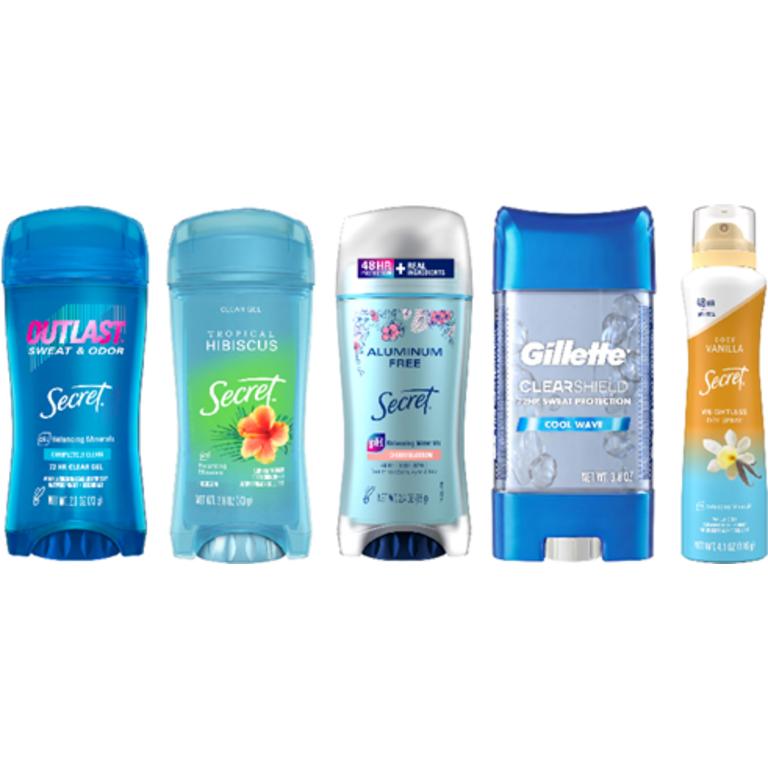 On ONE Secret® Deodorant Fresh, Outlast® or Aluminum Free Sticks or Sprays 1.6-5.2 oz. Gillette® Deodorant Sticks 2.85-7.6 oz