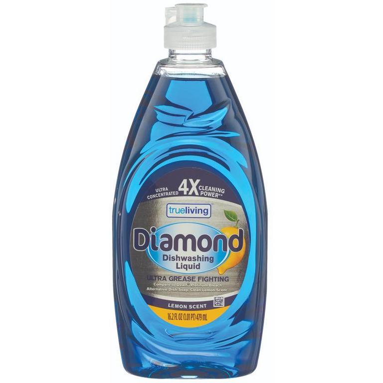 Save $0.50 on True Living Dish Liquid Ultra 18oz., Diamond Rain or Lemon Scent 16.2oz. or Quick Squeeze 14.7oz.