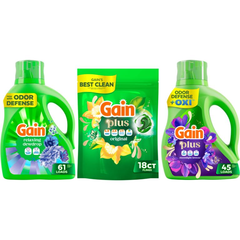 ONE Gain® Liquid Laundry Detergent 61 Load/81-88 oz., Plus Liquid Laundry Detergent 45 Load/60 oz., Plus Super Flings!™ 18 ct. Assorted/