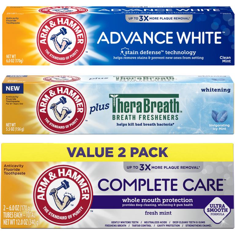 any ONE (1) ARM & HAMMER™ Adult Toothpaste. Excludes Clean & Fresh, Cavity Protection, and trial/travel sizes.