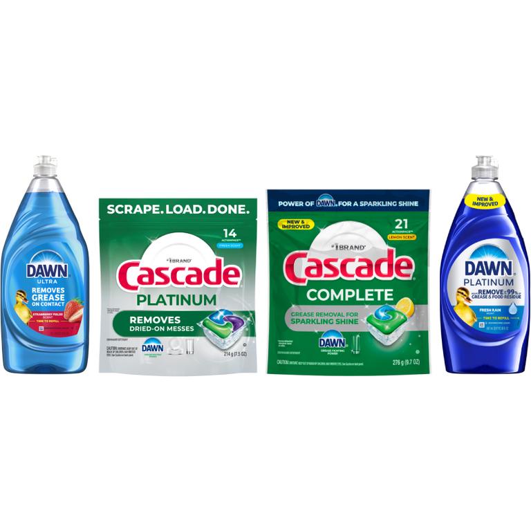 TWO Dawn® Ultra Dish Liquid Original 38 oz., Platinum 30 oz. or PowerSuds 21.6 oz. or Cascade® ActionPacsTM 14-21 ct.