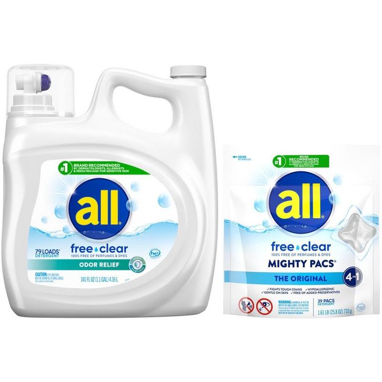 ONE (1) all® Free Clear Liquid (73-141oz) or Unit Dose (39ct)