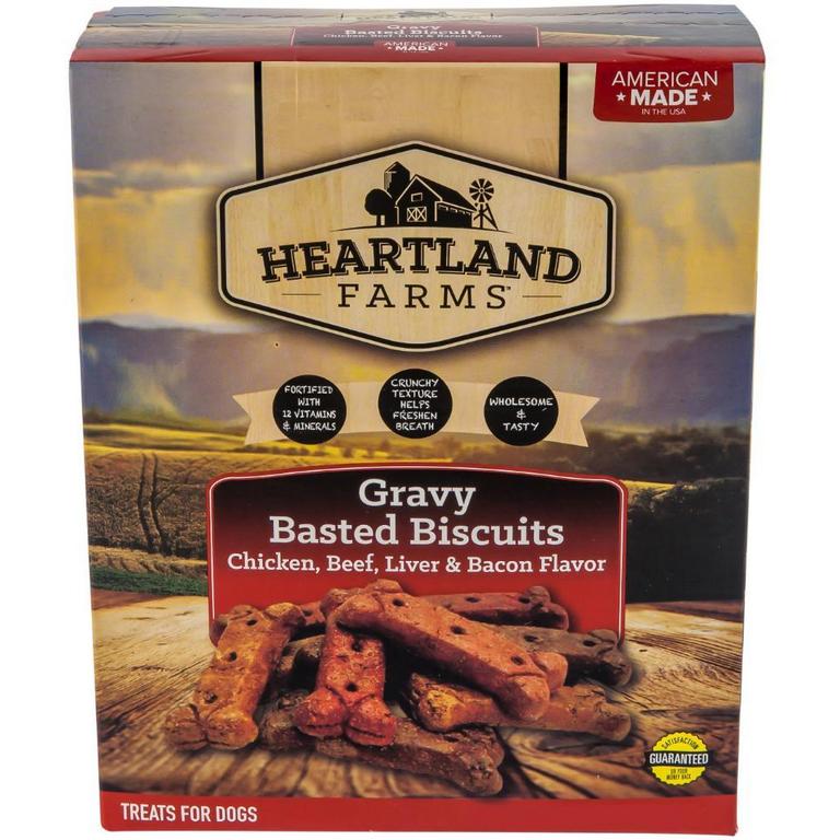 Save $0.65 on Heartland Farms Dog Biscuits Small, Medium, Gravy or Peanut Butter 17oz