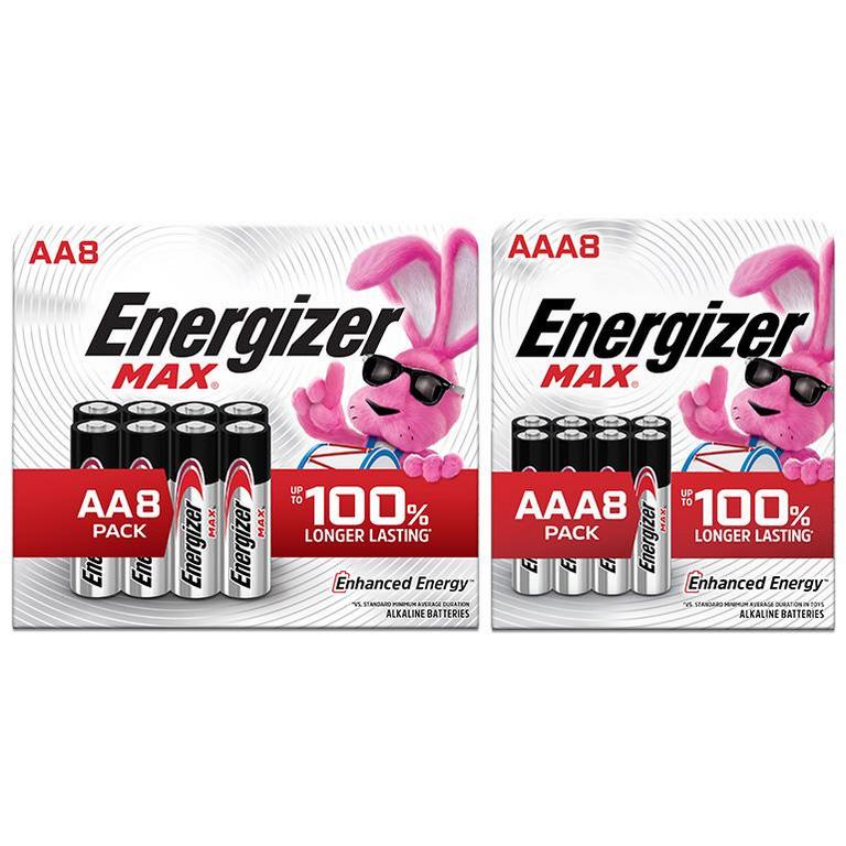 on ONE (1) Energizer MAX® AA or AAA Batteries (Excludes 2 Packs)