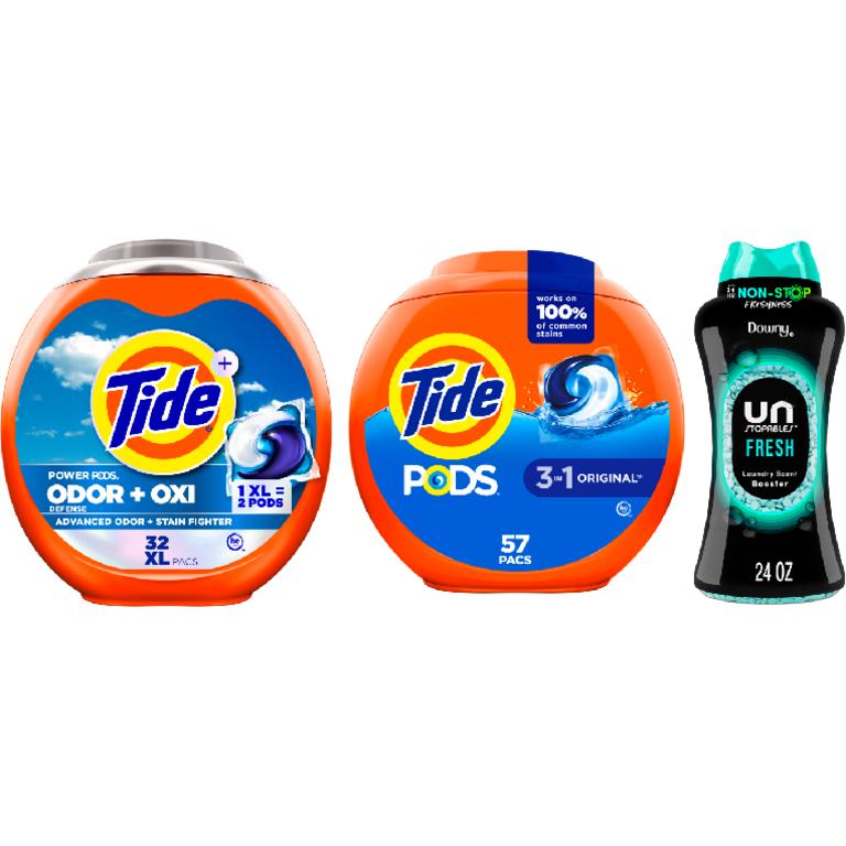 ONE Tide® Pods™ 57 ct., Power Pods™ 32 ct., Liquid Laundry Detergent 65 Load/ 92 oz., or Downy® Beads 21.1-24 oz. Assorted