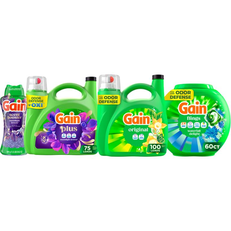 ONE Gain® Flings!™ 60 ct., Liquid Laundry Detergent 100 Load/132 oz., Plus Liquid Laundry Detergent 75 Load/99 oz., Fireworks™ 21.1-24 oz. Assorted