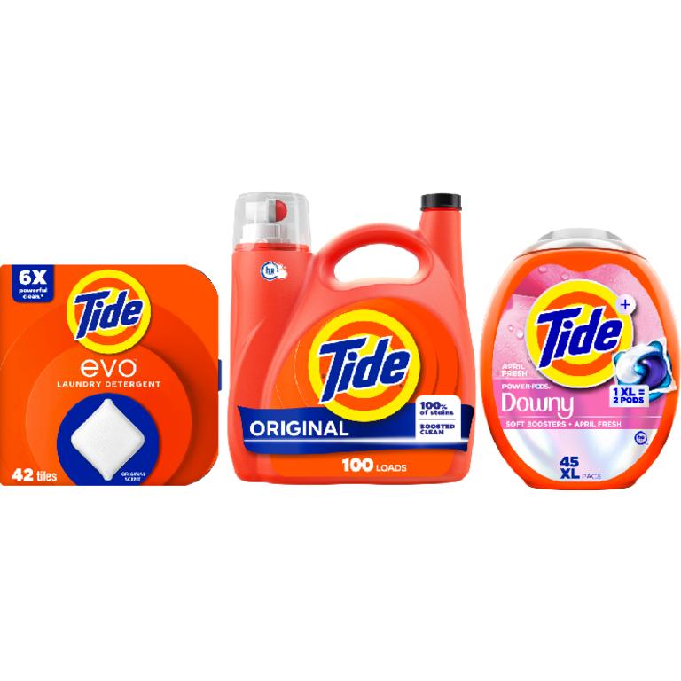 ONE Tide® Power Pods™ 45 ct., Liquid Laundry Detergent 83-100 Load/117-125 oz., evo™ 42ct Assorted