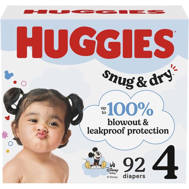 On ONE (1) Huggies Snug & Dry Diapers 54 - 104 count/