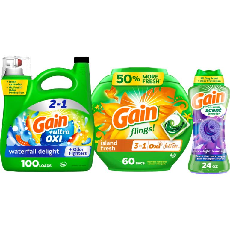 ONE Gain Flings 60 ct., Super Flings 32 ct., Fireworks 21.1 oz. or 24 oz., or Liquid Laundry Detergent 100 Load/ 144 oz. Reg. $15.95/