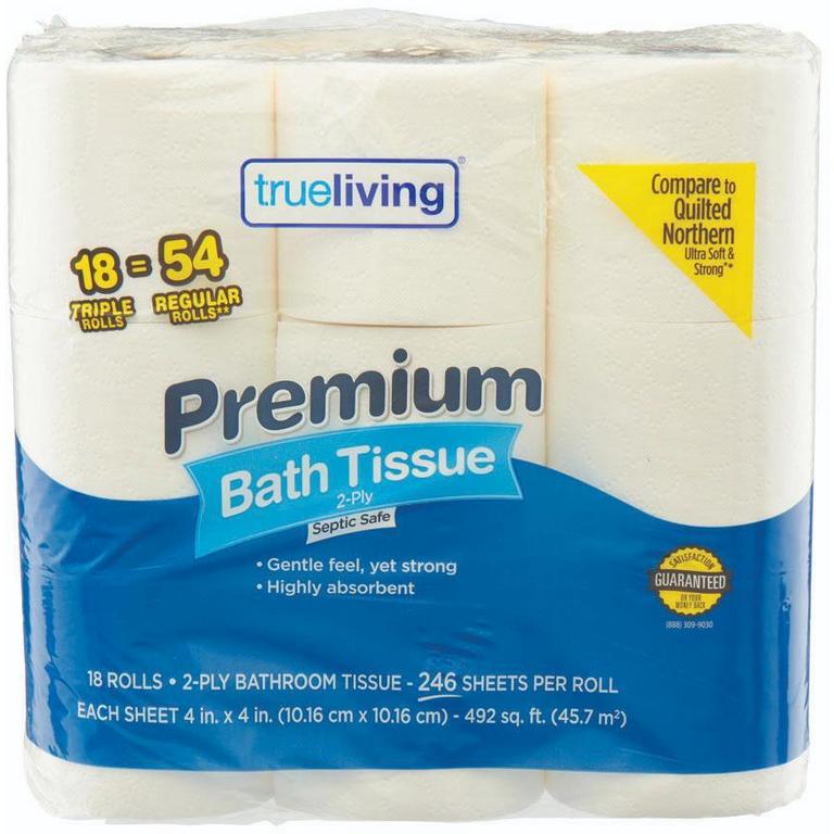 Save $1 on True Living Bath Tissue Premium 18 Triple Rolls/