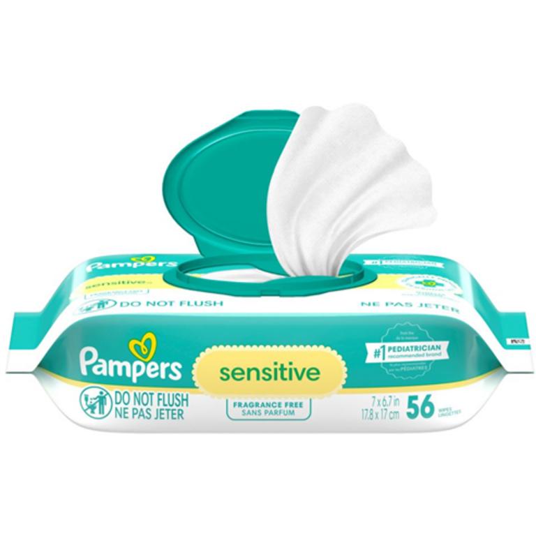 On TWO Pampers® Sensitive Wipes 1 pack 56 ct (excludes trial/travel size)/