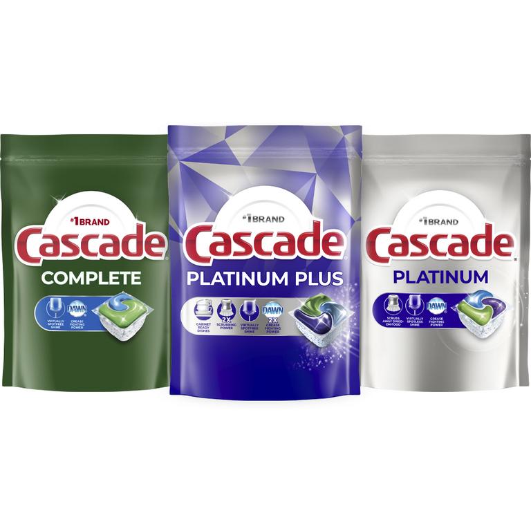 ONE Cascade Platinum Plus 7-40ct, Platinum 9-50ct, OR Complete 13-55ct Dishwasher Detergent (exclude travel/trial size)./