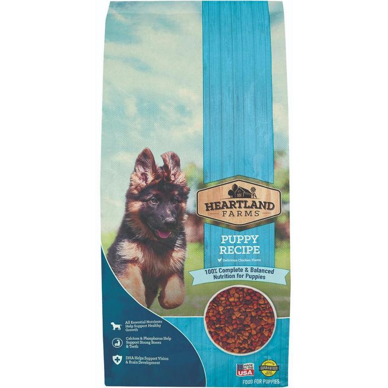 Save $0.50 on Heartland Farms Puppy Food or Small Bites 4lb or Dog Food Tender & Crunchy 3.5lb/