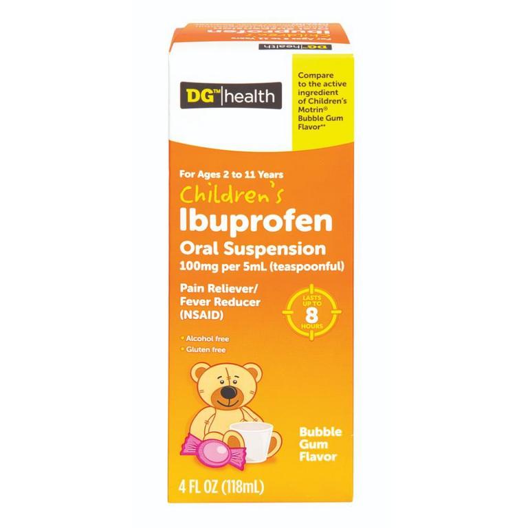 Save $1 on DG Health Children's Pain Relief Bubblegum or Ibuprofen Berry or Grape Liquid 4oz or Rexall Junior Strength Ibuprofen Chewable Grape Tablets 24ct/