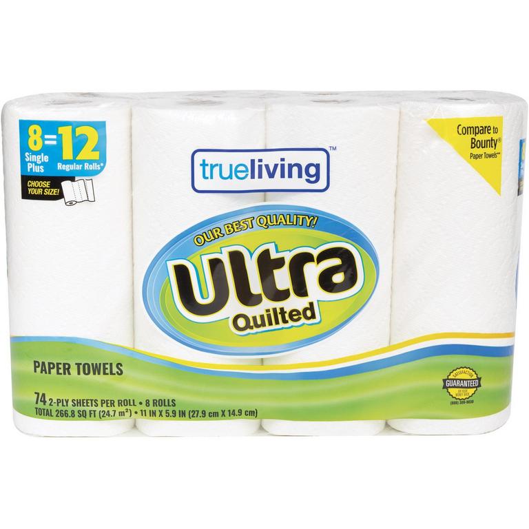 Save $1.25 on True Living Paper Towels Ultra 8 Single Plus Rolls/